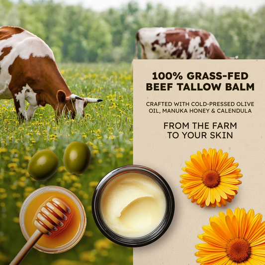 RG Tallow Co and Honey Balm - 100% Grass Fed & Finished Beef Tallow Face Moisturizer with Manuka Honey, Olive Oil & Calendula - 4 oz - Lotion for Real Good Skin - Sebo de Res Para la Cara Made In USA