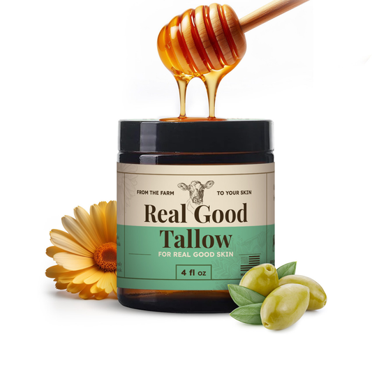 RG Tallow Co and Honey Balm - 100% Grass Fed & Finished Beef Tallow Face Moisturizer with Manuka Honey, Olive Oil & Calendula - 4 oz - Lotion for Real Good Skin - Sebo de Res Para la Cara Made In USA