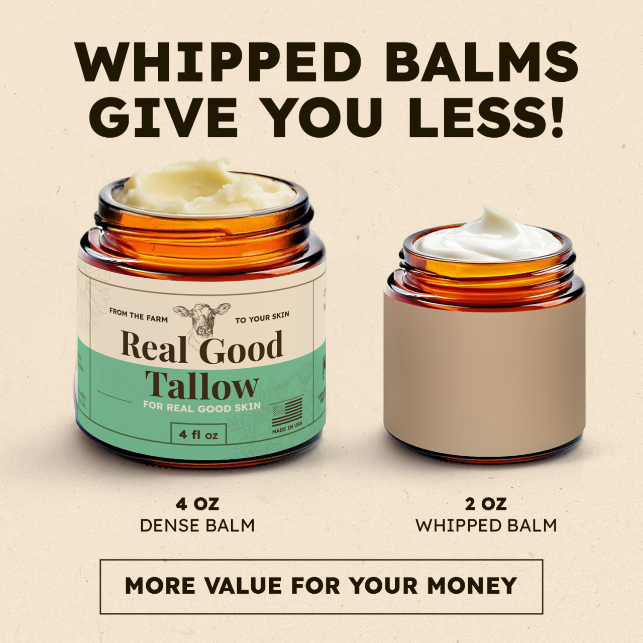 RG Tallow Co and Honey Balm - 100% Grass Fed & Finished Beef Tallow Face Moisturizer with Manuka Honey, Olive Oil & Calendula - 4 oz - Lotion for Real Good Skin - Sebo de Res Para la Cara Made In USA