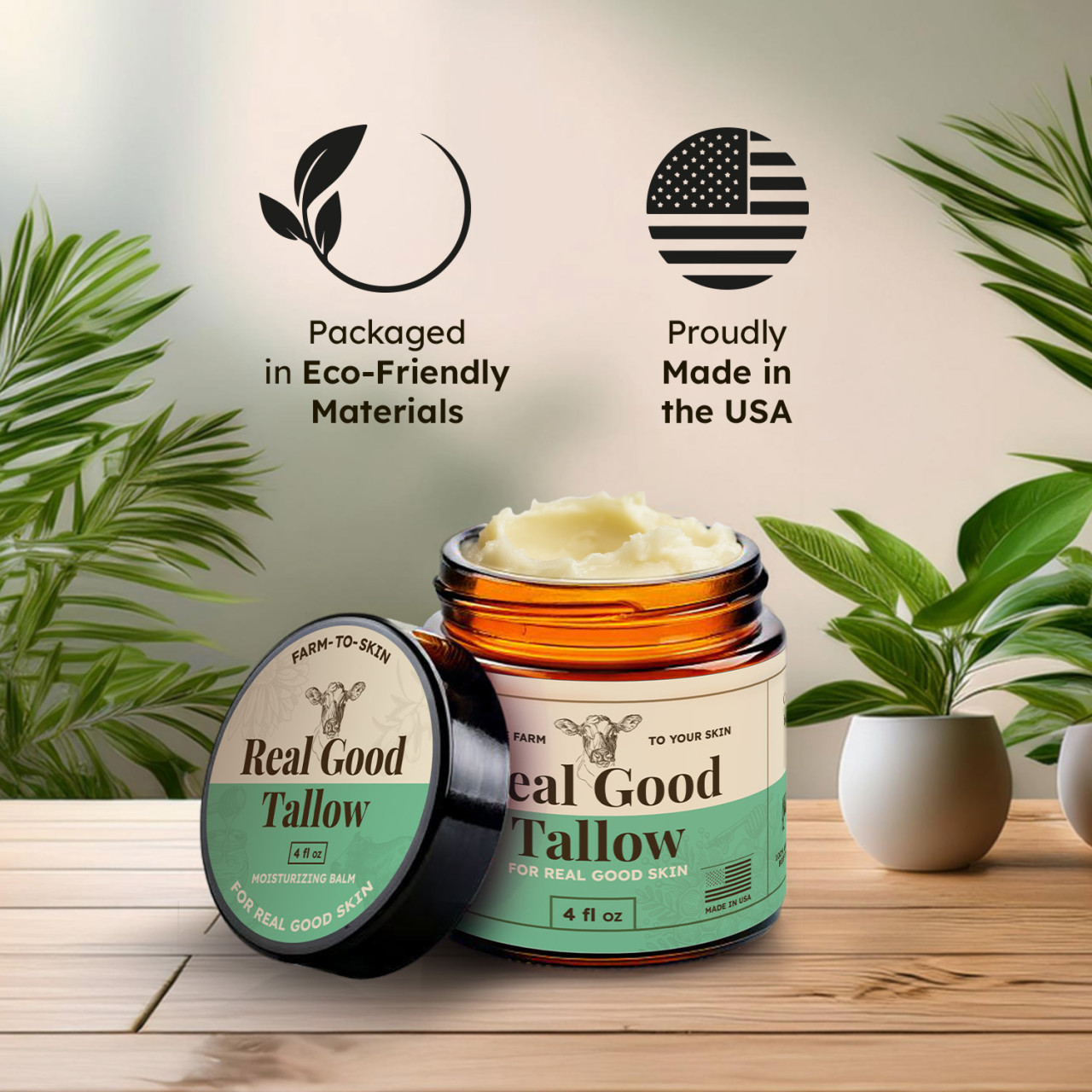 RG Tallow Co and Honey Balm - 100% Grass Fed & Finished Beef Tallow Face Moisturizer with Manuka Honey, Olive Oil & Calendula - 4 oz - Lotion for Real Good Skin - Sebo de Res Para la Cara Made In USA